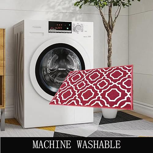 Miniatura 5 de Juego de 2 tapetes de cocina TPR para puerta de baño (15 x 23 + 15 x 47 pulgadas, rojo)