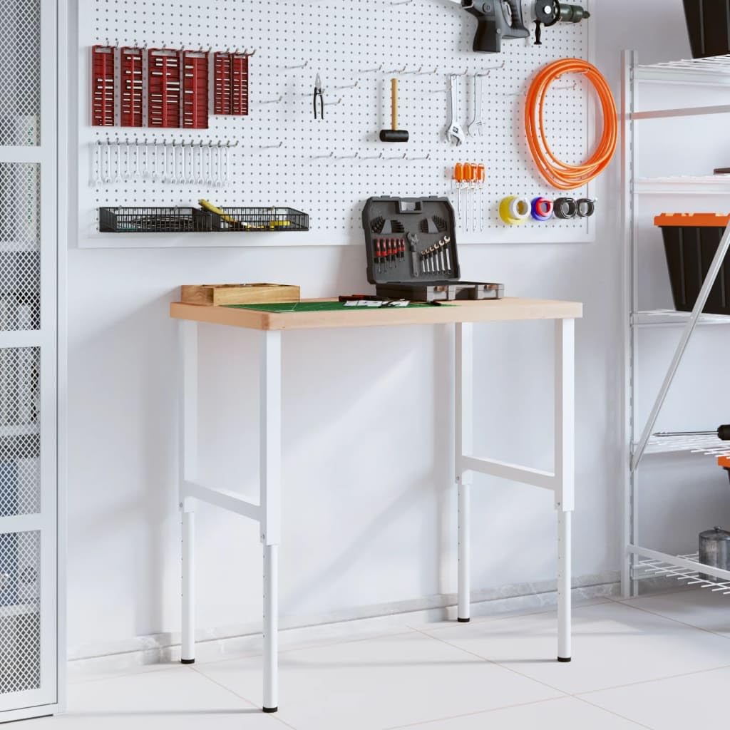 Banco de trabajo 100 x 60 x (73 – 99,5 cm, madera maciza de haya, altura regulable, estructura de metal estable, mesa de taller versátil con cajones, pared perforada, tornillo de banco, ideal