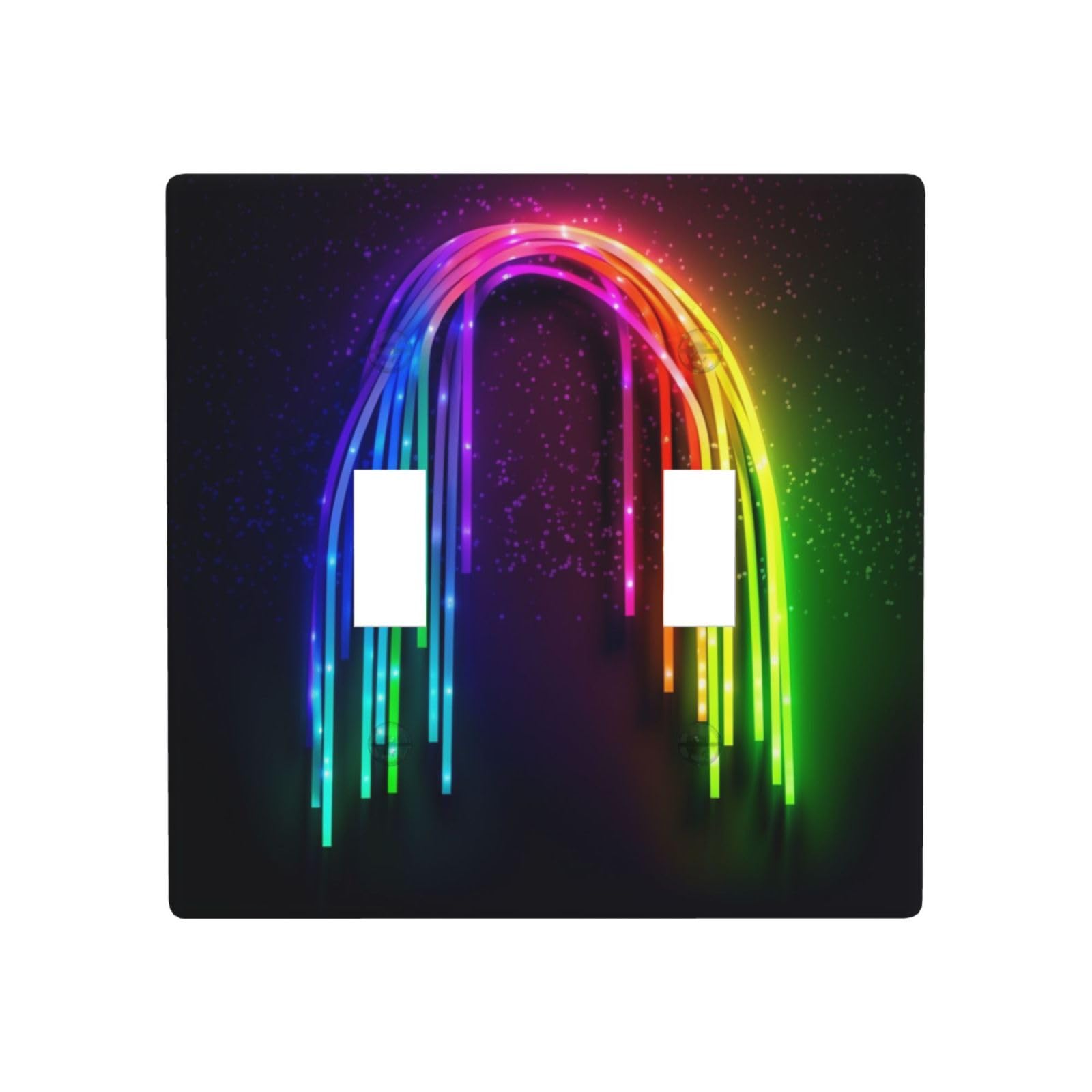 Aceprints Rainbow Neon 2 Gang Double Toggle Wall Plates, Unbreakable Decorative Duplex Light Switch Plate Covers Electrical Switchplate Cover Faceplate For Bathroom Kitchen Decor