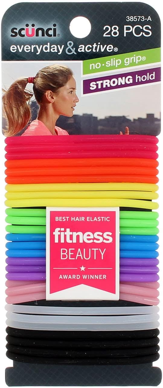 Scunci No-Slip Grip Gel Evolution Ponytailers Elastics, Assorted Colors, 28 Count (Pack of 1)