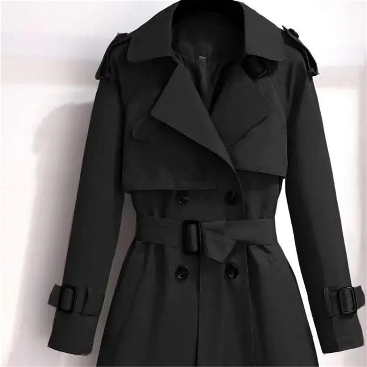 Women's Middle Coats Double Breasted Adjustable Waist Trench Coat All - Match Elegant Outerwear With Belt
