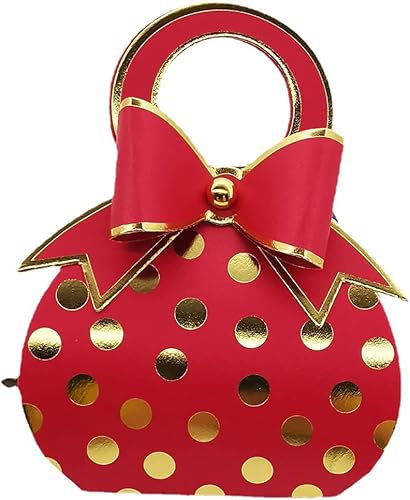 50 bolsas de mano con lazo rojo y dorado con lunares de papel de aluminio dorado, cajas de dulces con lazo con asa para boda, cumpleaños, despedida