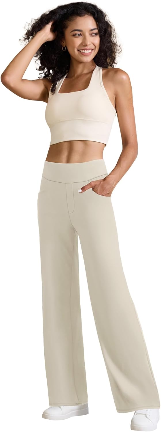 keriffe Womens Wide Leg Yoga Pants with 4 Pockets High Waist Stretchy Loose Dress Work Casual Sweatpants - Image 2