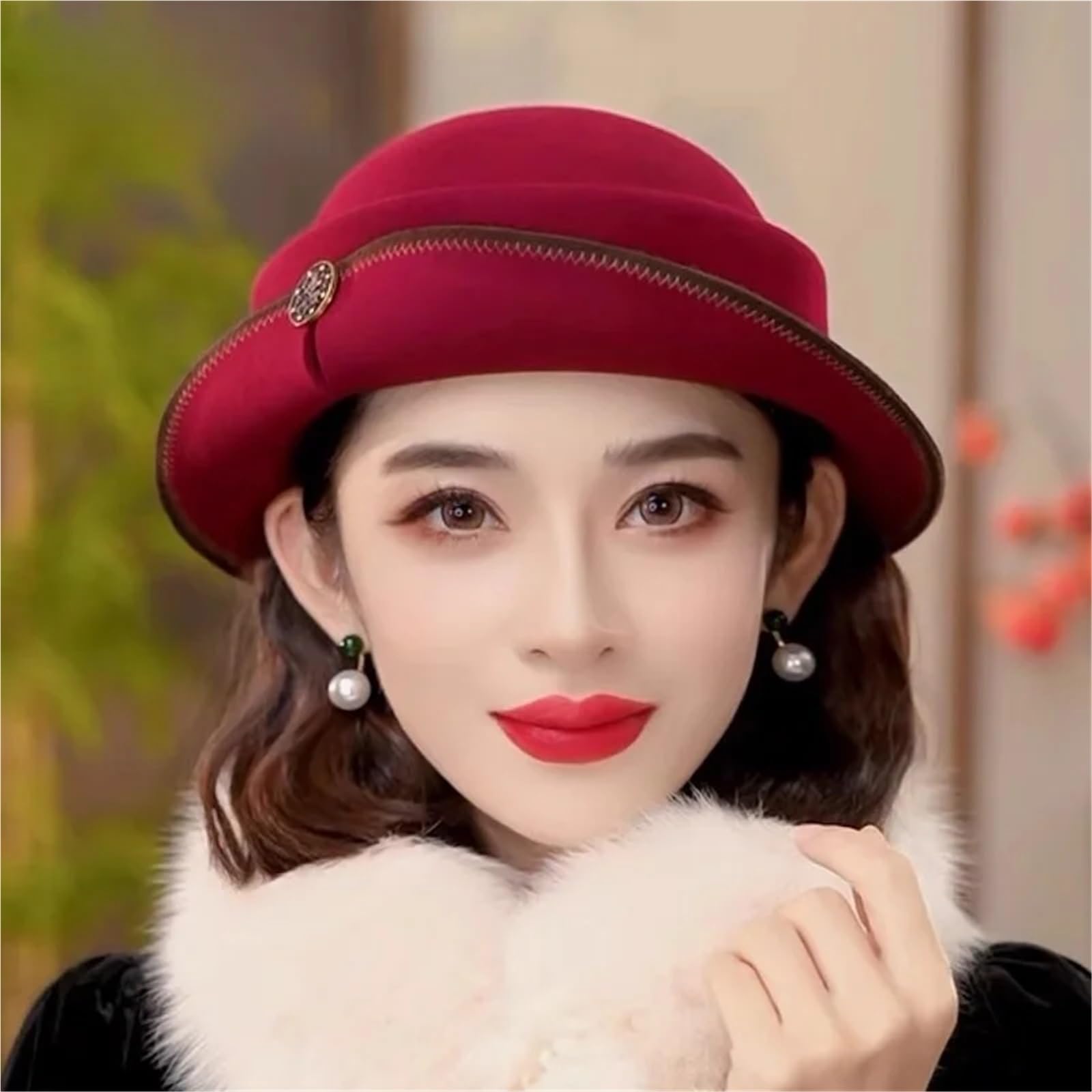 Cappello A Bombetta da Donna Cappello da Donna Invernale Festa Formale Fedora in Feltro Cappelli Chic a Cloche Copricapo di Moda Femminile