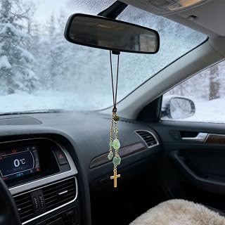 Cross Car Hanging Accessories, Cute Car Decorations (Green) | Personalized Crystal Car Rear View Mirror Charm, Vehicle Interior Pendant Present for Women