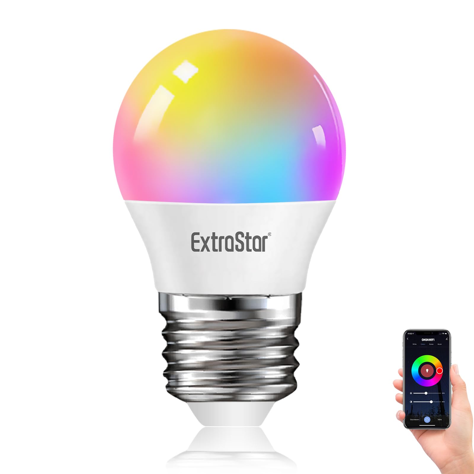 EXTRASTAR Bombilla Alexa LED Intelligente E27, 4.9W, 470lm, Regulable Multicolor + Luz Cálida o Blanca, 16 Millones de Colores, Funciona con Alexa y Google Home, 1 Pc