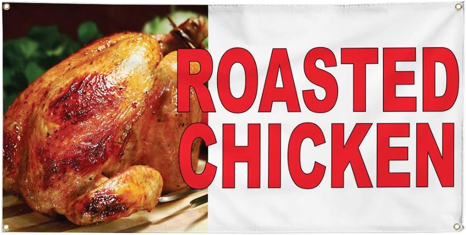 Vinyl Banner Multiple Sizes Roasted Chicken Red Food Bar Restaurant Truck Restaurant & Food Outdoor Weatherproof Industrial Yard Signs 4 Grommets 24x36Inches