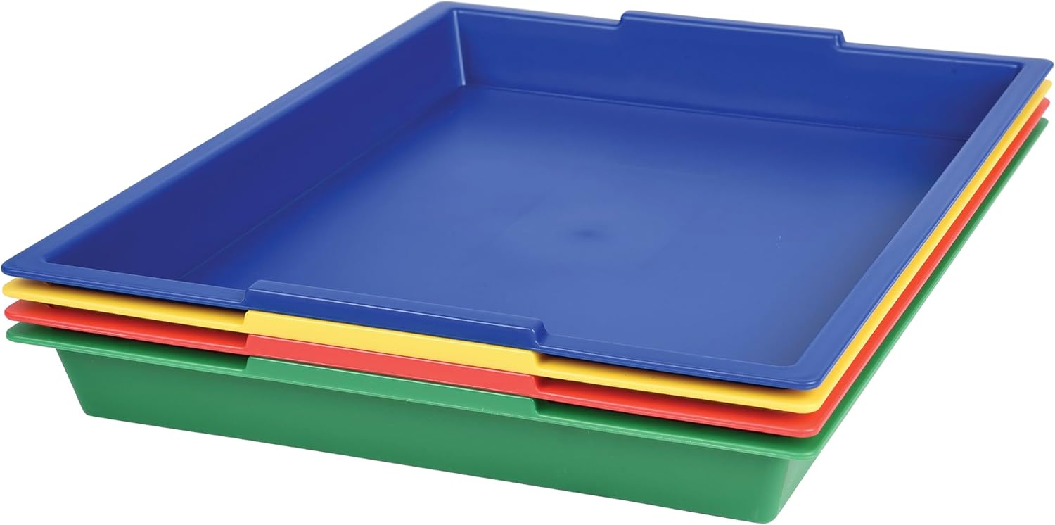 Constructive Playthings Messy Trays for Paint, Water and Sand Toys, Classroom Supplies, Toddler Toys for Creative Play, Set of 4 Trays, Ages 3 Years and Older