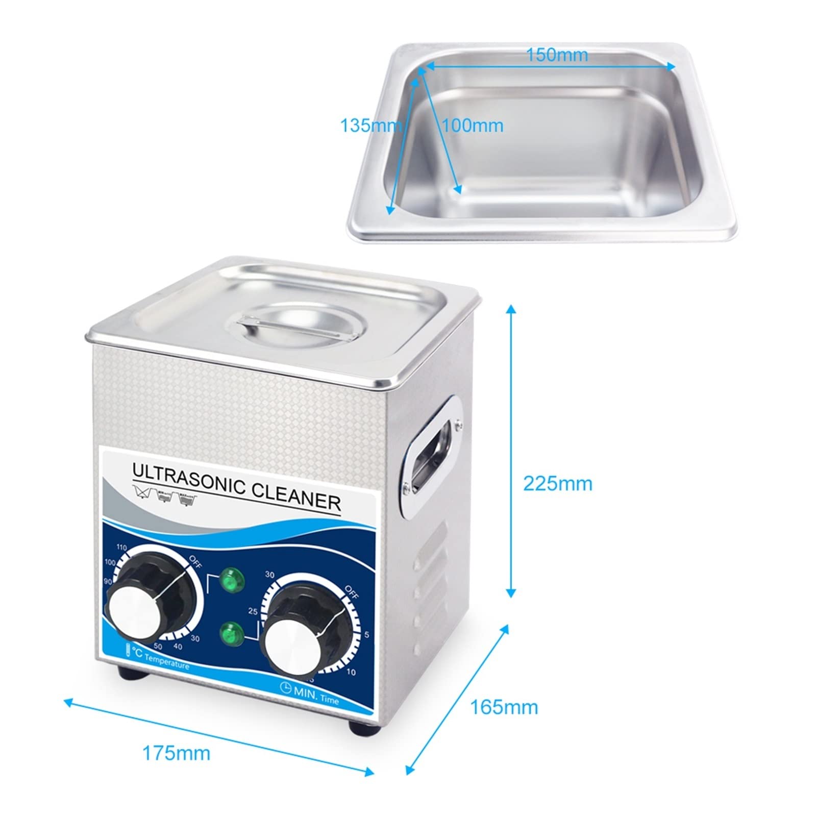Dispositivo per la Pulizia ad ultrasuoni 12 0W 2L Cleaner ad ultrasuoni Portatile 40kHz Manopola di Riscaldamento Bagno in Acciaio Inossidabile con Cesto Pulizia Parti Scintilla lavatura