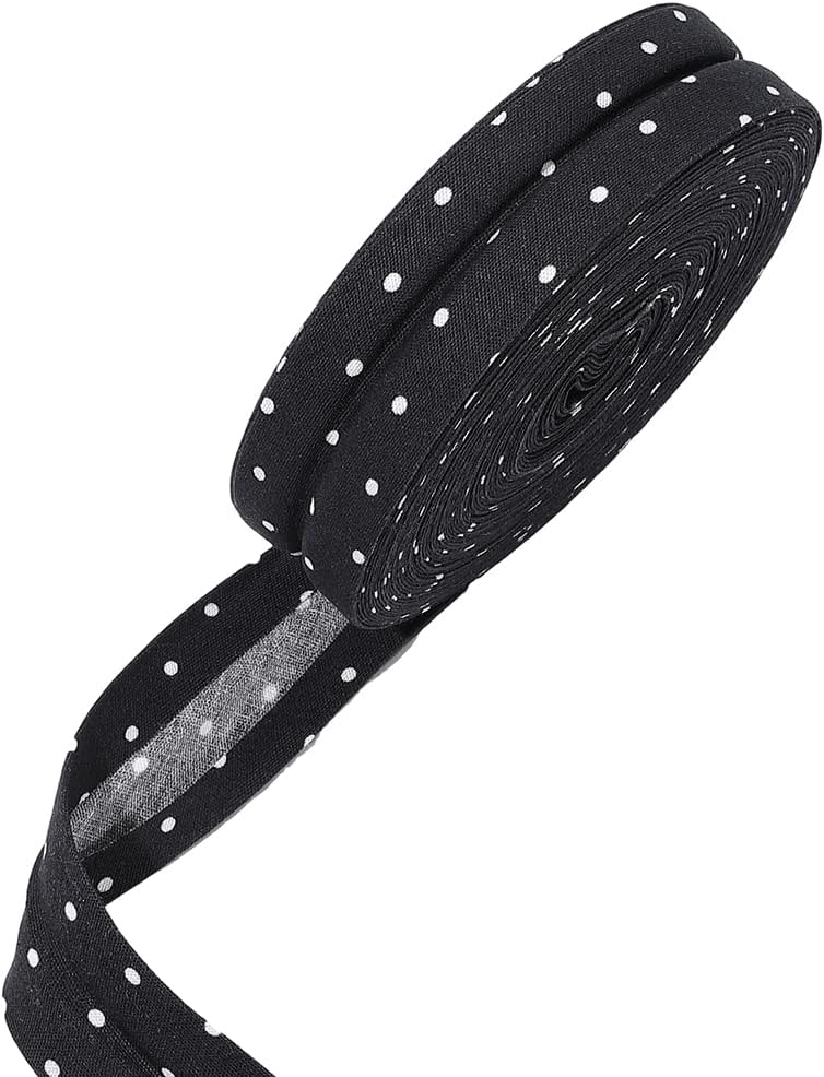 PH PandaHall 10m Polka Dot Double Fold Bias Tape 20mm Wide Cotton Seam Binding Tape Black White Sewing Tapes Dot Piping Bias Tapes for Quilting Seaming Hemming Crafts Garment Accessories