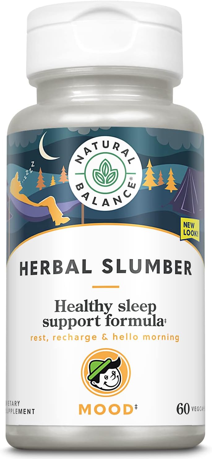 Natural Balance Herbal Slumber Supplement | Relaxation & Sleep Support Formula with Melatonin,Valerian & Hops | 60 VegCaps