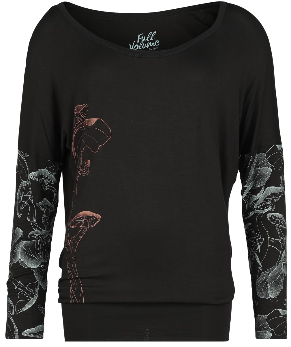 Full Volume by EMP Damen schwarzes lockeres Langarmshirt mit Print L