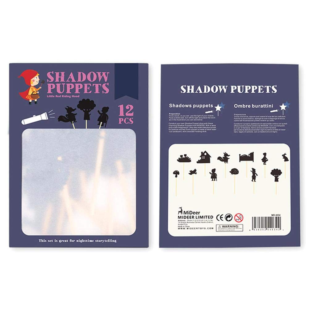 The Little Red Riding Hood Shadows Puppets, 12pcs Nighttime Shadows Stick Puppets Theater Children Fairy Tales Educational Silhouette Game Parent-child Interaction Interactive Game