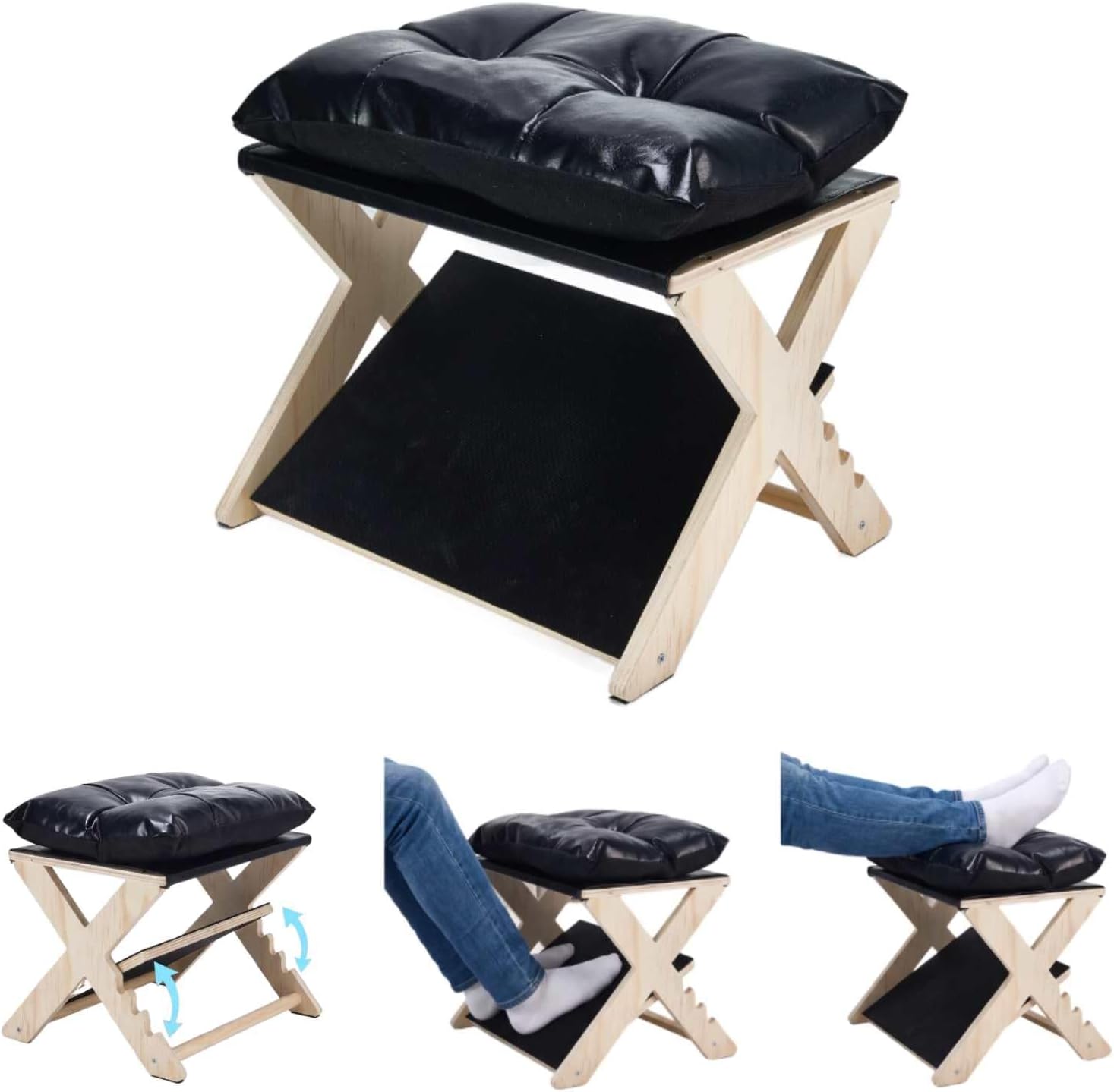 Under Desk Footrest Ergonomic Wooden Foot Stool Foot Rest with 3 Heights