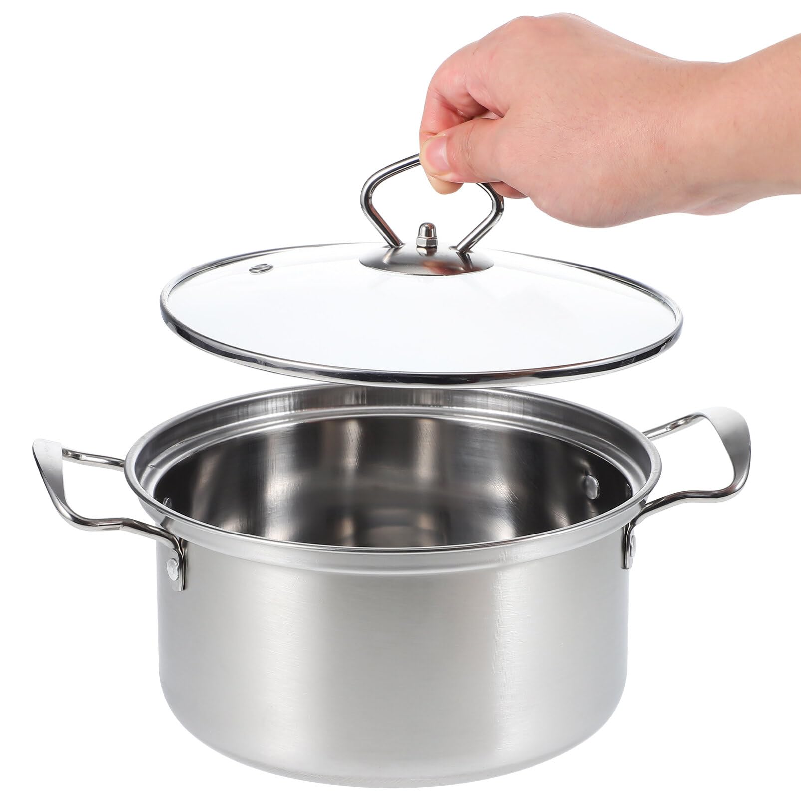 MAGICLULU Juego de 5 ollas de acero inoxidable con tapas de vidrio, utensilios de cocina de inducción, ollas de cocina grandes y pequeñas, doble asa, suministros de cocina versátiles para guisos y