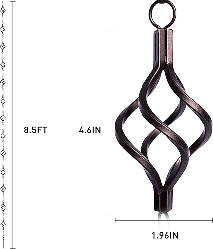 Miniatura 2 de Juego de jaula para pájaros de 8.5 pies, no se oxida, cadenas de lluvia de hierro forjado para canaletas con adaptador, cadena de drenaje y estaca