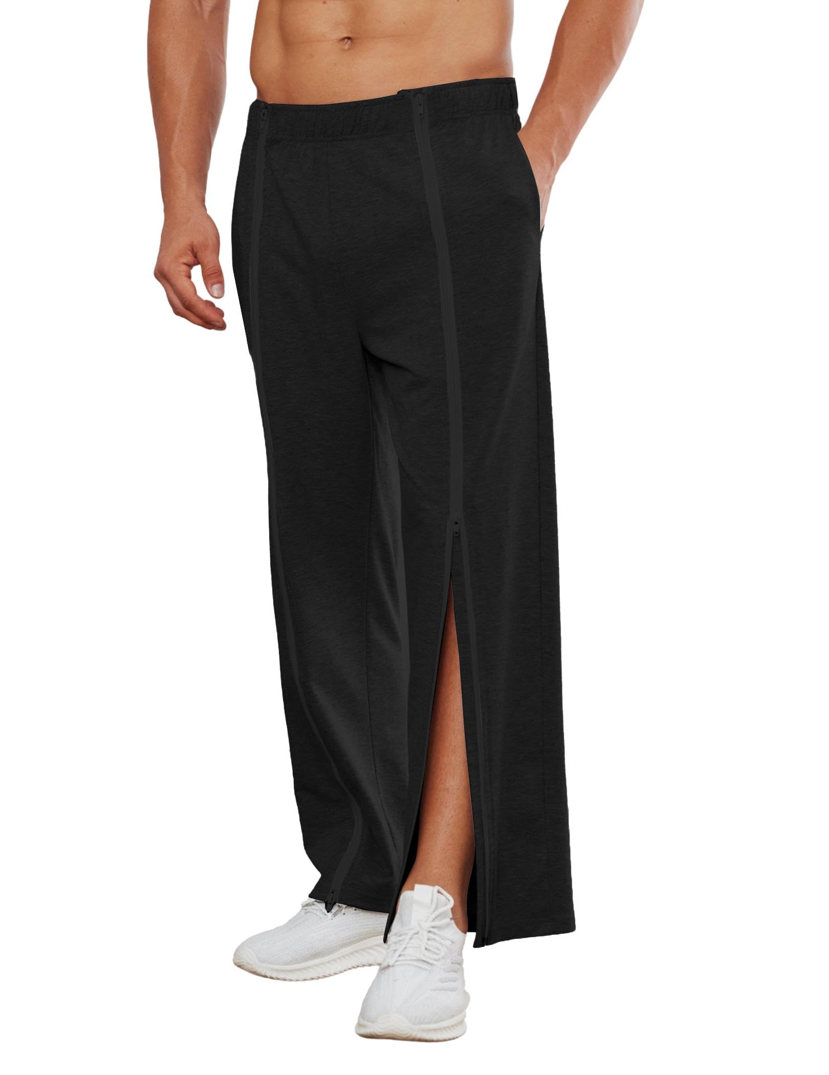 Deyeek Tear Away Pants for Men Full Zipper Legs Sweat Pants Mens Open Bottom Sweatpants Breakaway Cotton Post
