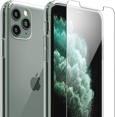 Funda para iPhone 11 Pro Max con 2 protectores de pantalla de vidrio [protección completa] - Transparente