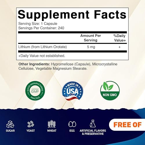 Miniatura 2 de Vitamatic Orotato de litio de 5 mg, 240 cápsulas vegetales, sin OMG, sin gluten.