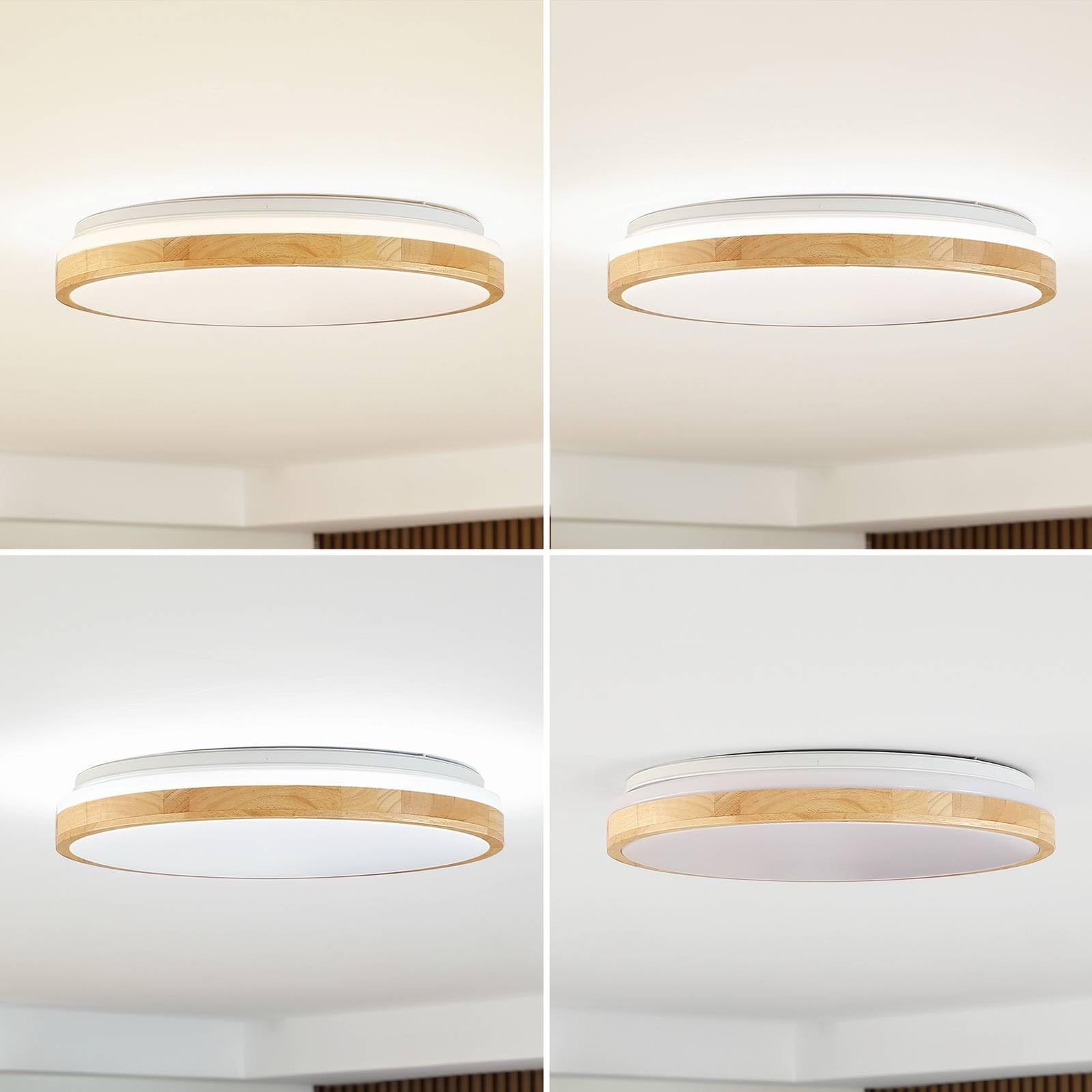 Lindby Bombillas LED lámpara de techo en madera, blanco, regulable plafón | lámpara de salón, moderno, cct, 3000 k blanco cálido - 6500 k luz, de madera, con mando a distancia para sala de estar,