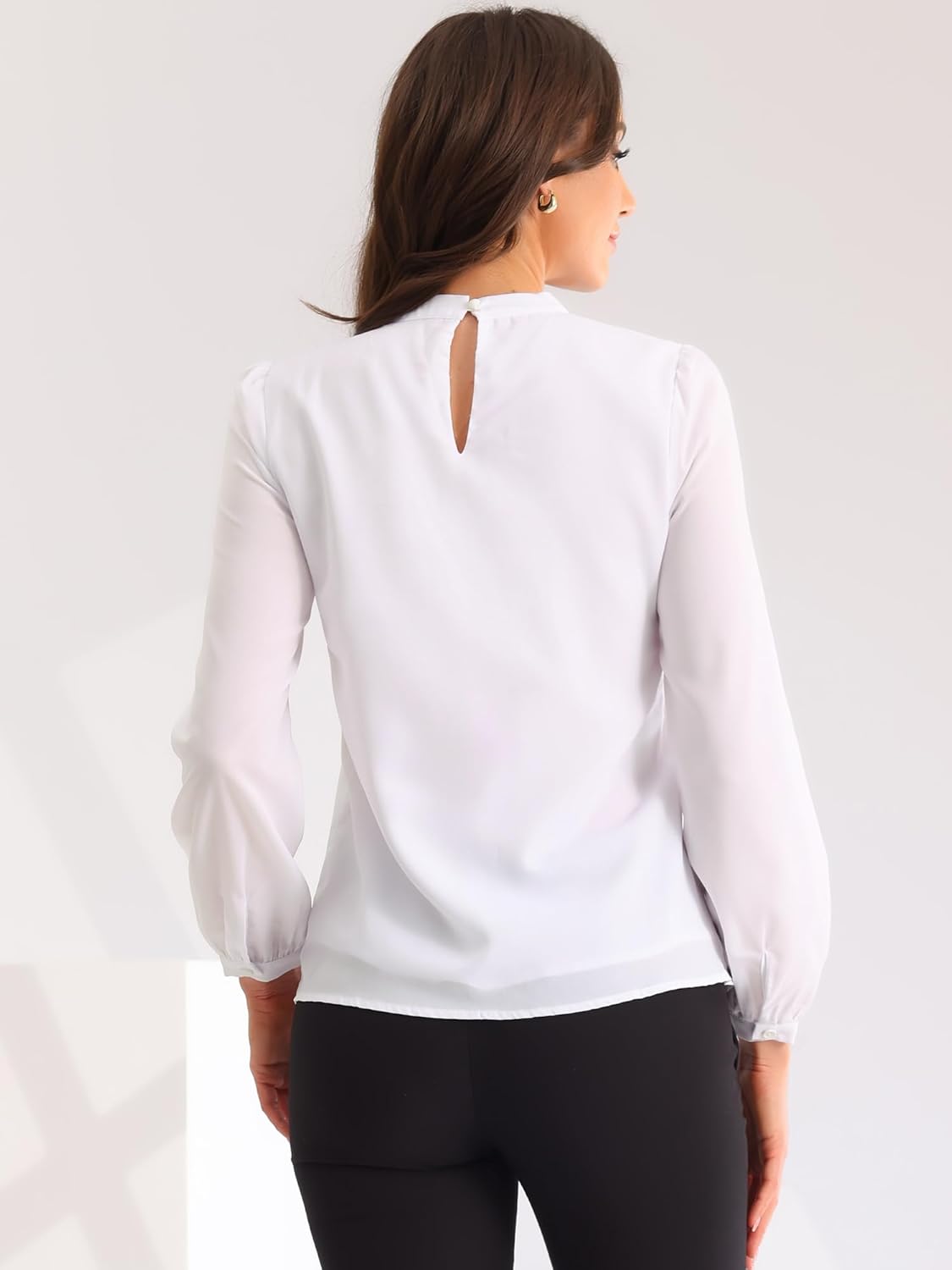 Allegra K Long Sleeve Work Tops for Women's Mock Neck Business Casual Blouses Shirts - Image 3
