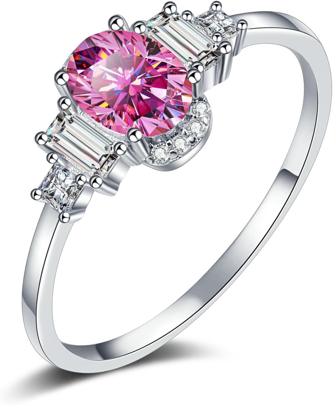 Women Eternity Ring Gift - 1ct 5x7MM Oval Moissanite Laboratory Diamonds S925 Silver Band Anniversary Jewelr