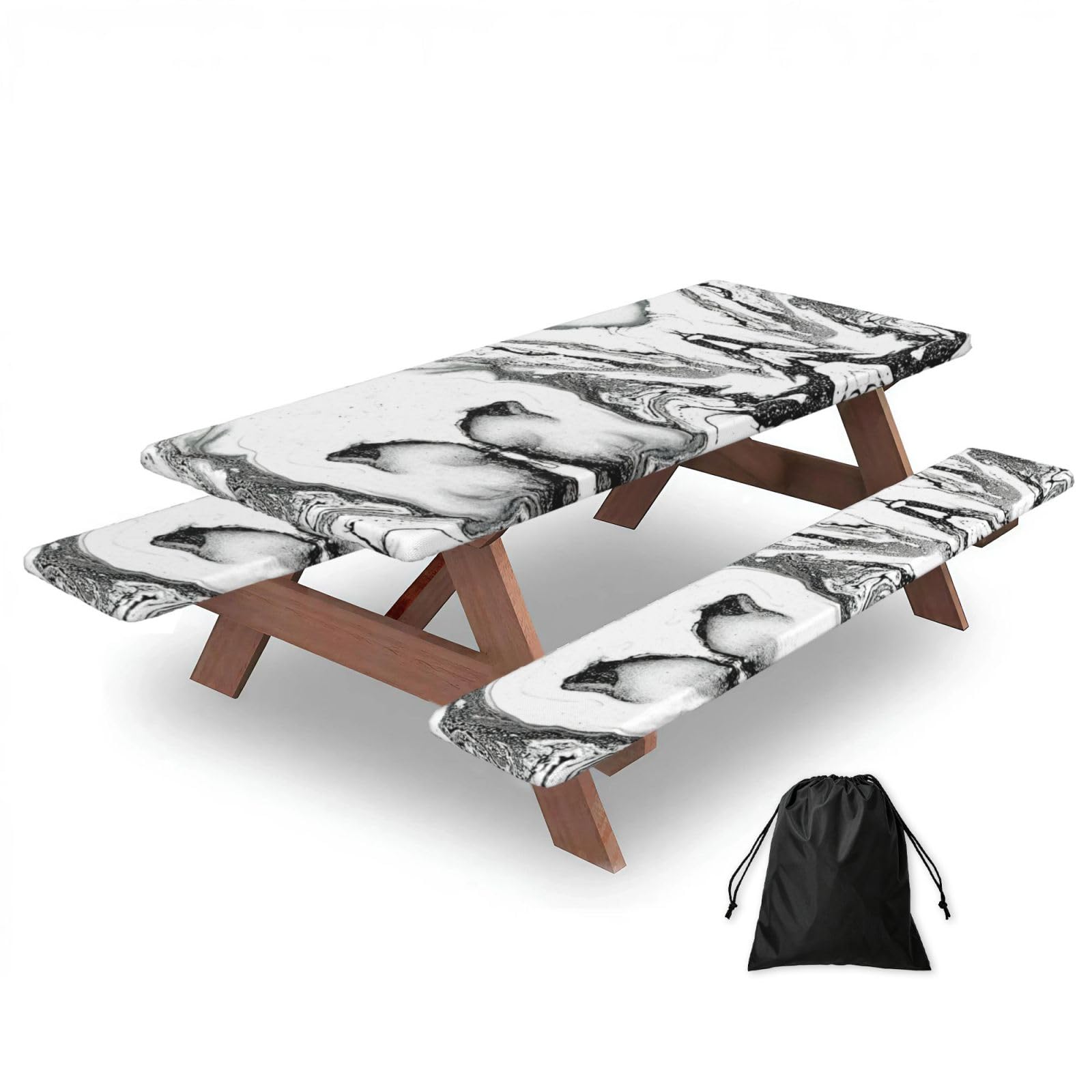 Zyjhyy Black And White Marble Print 3 Pack Wipeable Picnic Bench Cover And Table Cover Lightweight Table Cloth For Camping Outdoor