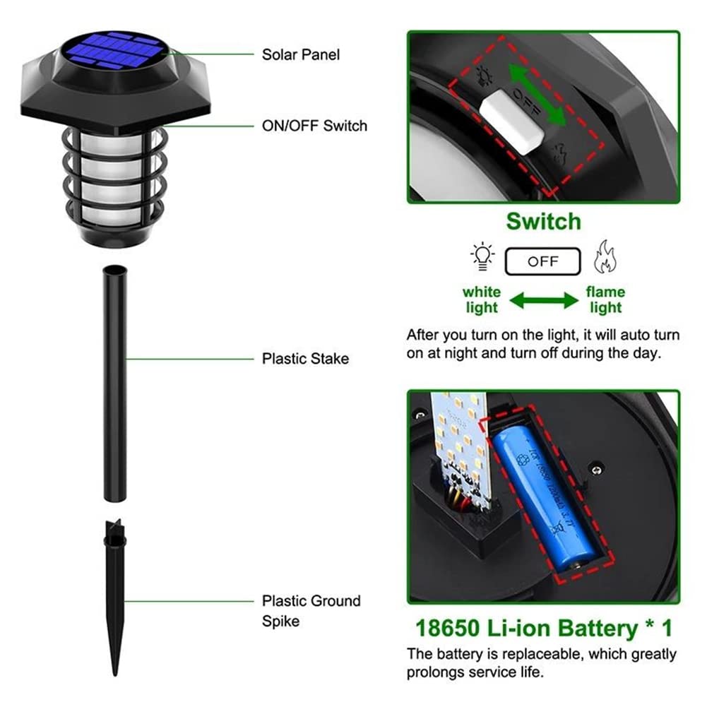 Solarlampen Für Außen, 48 LED Solar Gartenfackeln Flammenlicht Fackel Mit Realistischer Flammeneffekt, IP65 Wasserdicht Solarleuchten Für Garten Hof Balkon Auffahrt Weg,4 pc
