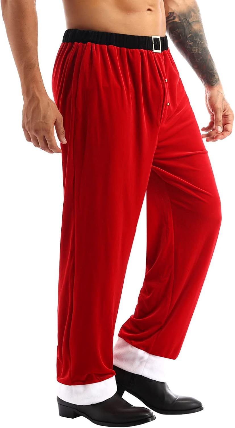 TTAO Mens Red Velvet Pants Christmas Loose Trousers 70s Disco Festival Party Costume Pants