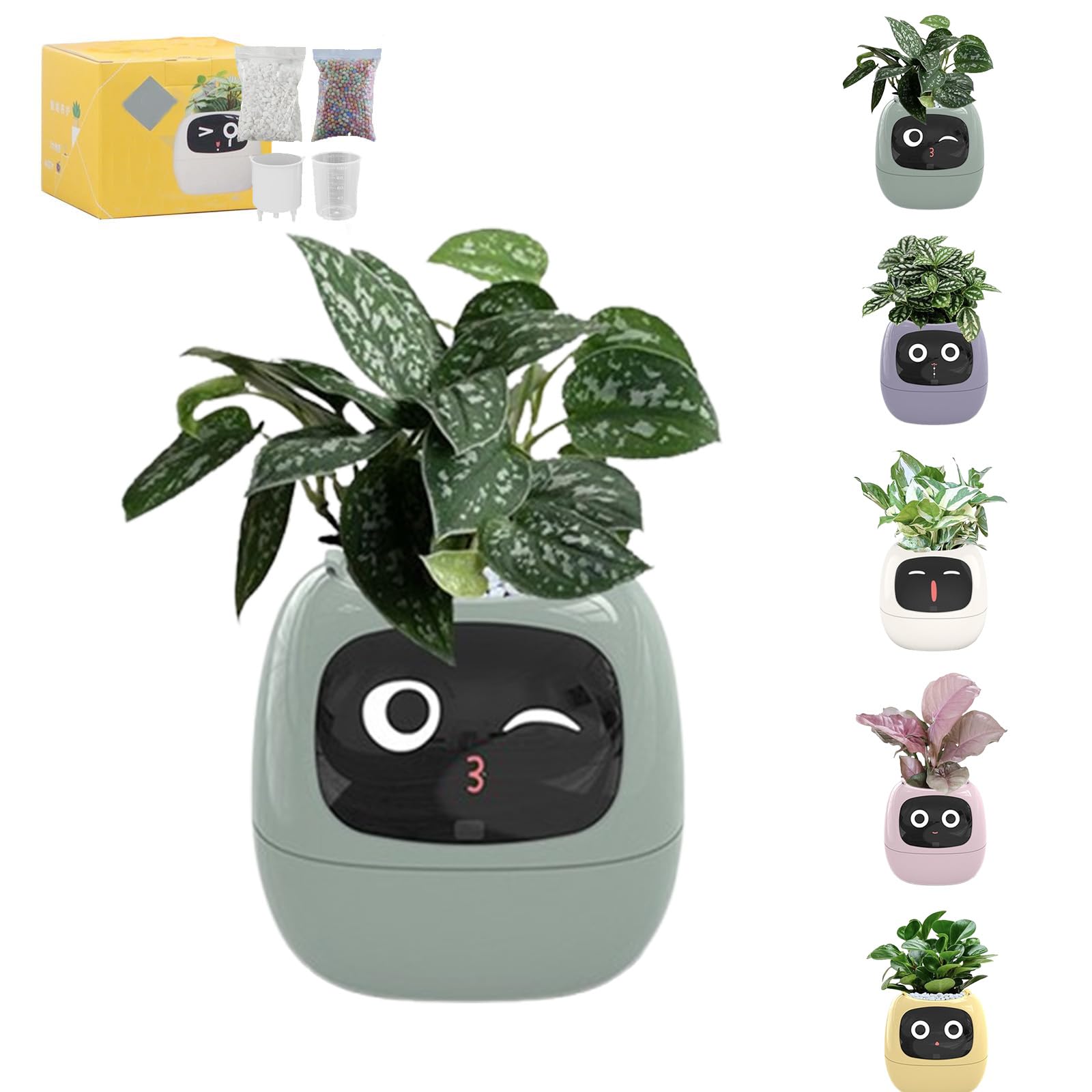 Maceta Inteligente con Expresión, Maceta Inteligente para Plantas para Decoración De Interiores, Macetas Inteligentes con Numerosas Animaciones Expresivas (Verde)