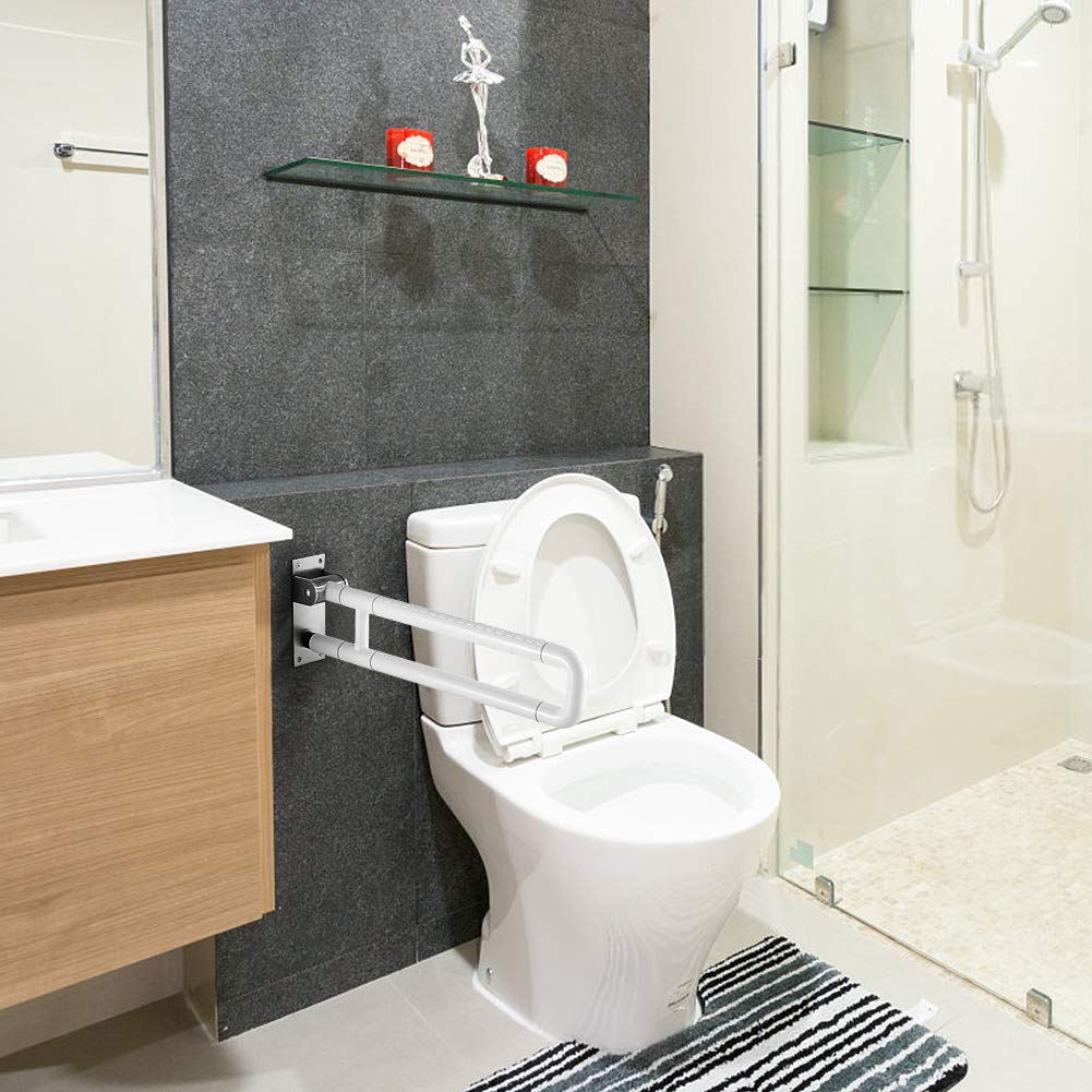 Barre d'Appui WC, Barre D'appui Pliable pour Toilettes Main Courante De Sécurité De Salle De Bains arre WC Handicapé avec Porte Rouleau Barre de Securité WC Barre de Maintien WC