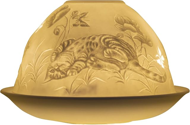 Nordic Light Tealight Candle Holder, Set of Shade & Plate, Cat Butterfly Living, Dining Room Table, Home Decor Accessories-Porcelain-One Size, White Patterned
