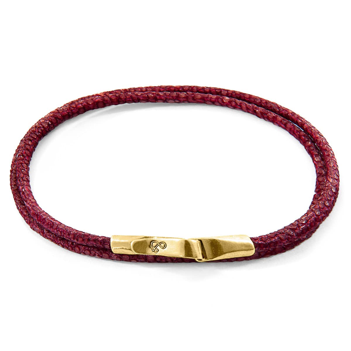 ANCHOR & CREW Pulsera Liverpool De Oro Amarillo 9Ct Y Cuero De Mantarraya Rojo Burdeos - Hombre - 19cm