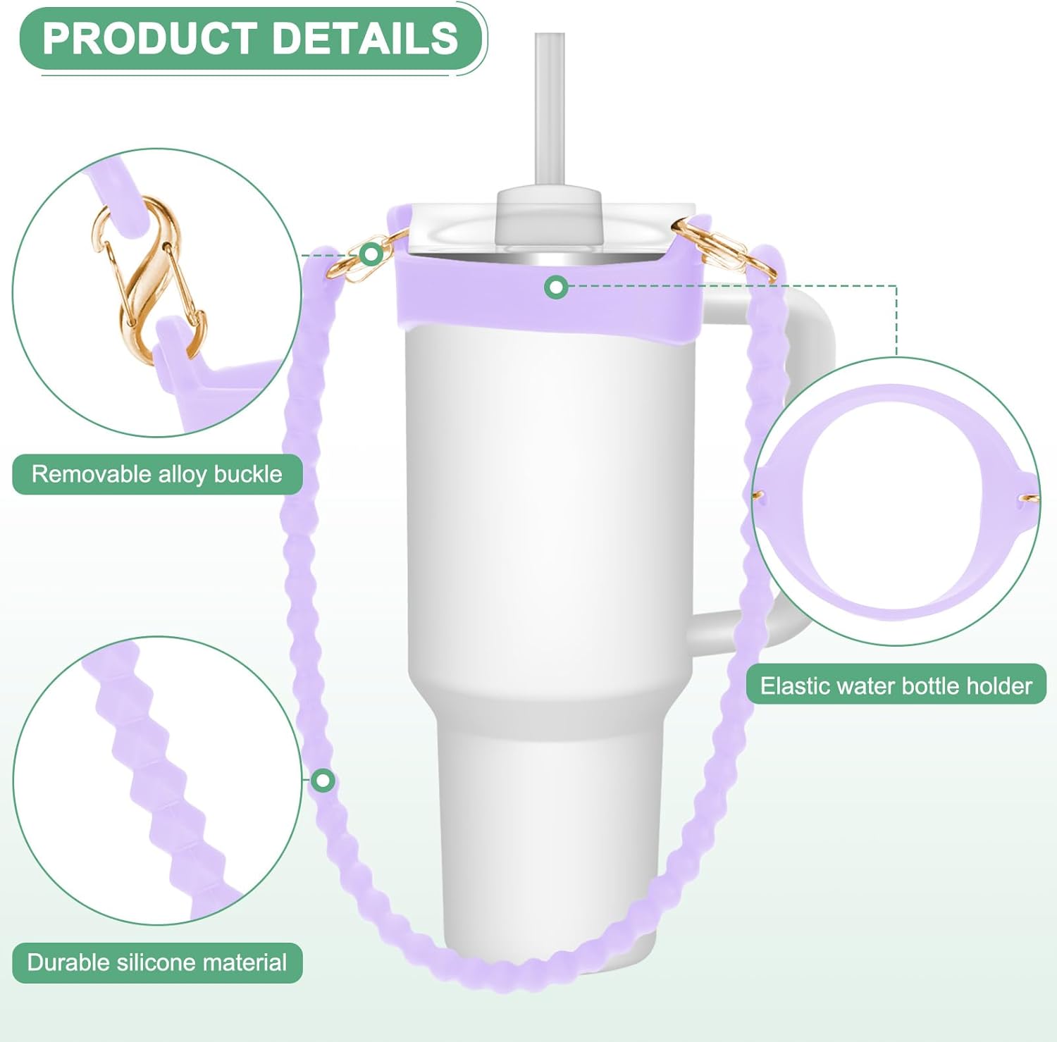 Water Bottle Handle, Silicone Portable Water Bottle Sling Carrier, Holder with Straps for Stanley Cup/Most Cups - Image 2