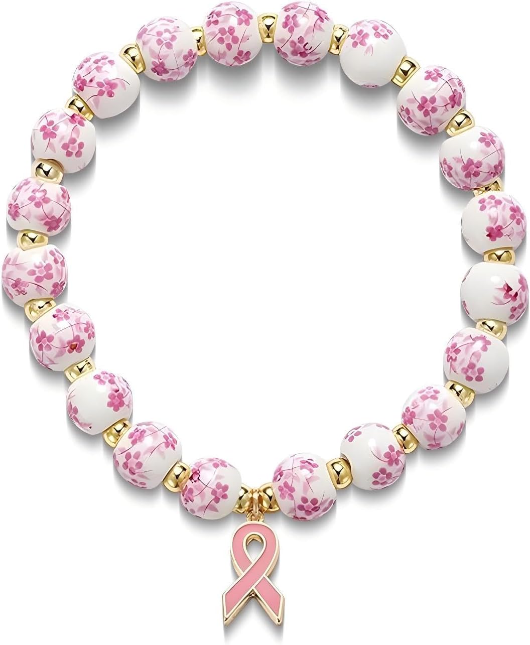 Breast Cancer Bracelets Breast Cancer Awareness Accessories Gifts For Women Charm Bracelets Love Jewelry Gift Handmade Beaded Stretch Flower Bracelets Provide Emotional Support