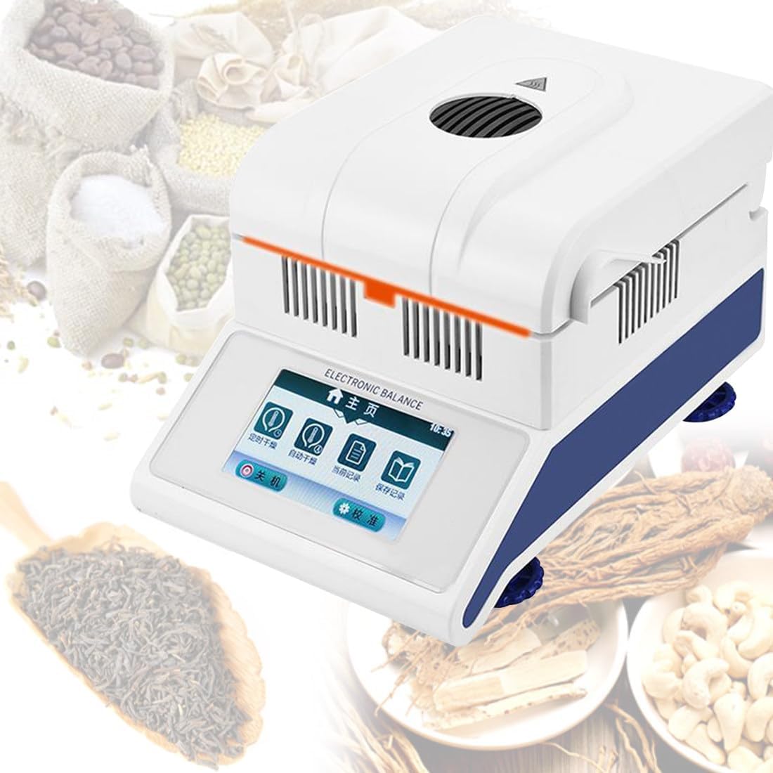 Halogen Moisture Analyzer, Readability Touch Screen, 2 Drying Modes, High-Efficiency Halogen Lamp for Uniform Heating, Intelligent Operation, Suitable for Rubber/Tea/Grain