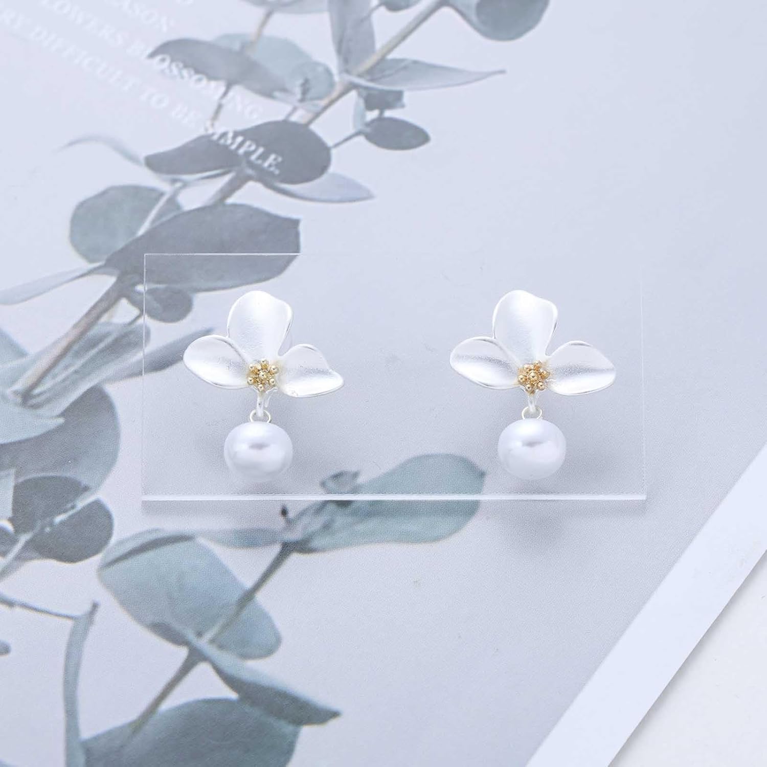 Boho Flower Pearl Earrings Gold Flower Blossom Stud Earrings Vintage Pearl Dangle Earring Personalized Floral Lily Petal Earring Jewelry for Women - Image 3