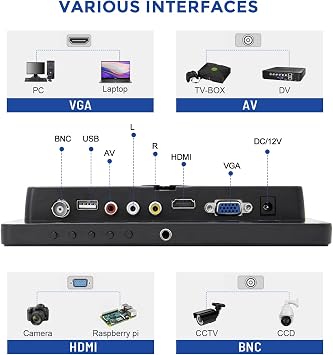 OSCY 8 Inch Small Monitor, 4:3 HDMI Monitor 1024x768 Support HDMI/VGA/AV/BNC Input with Remote Control & Built-in Speakers, Mini Color Screen Display for Computer TV Raspi CCTV Camera Car