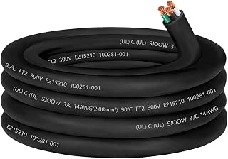 14/3 Wire 14 AWG SJOOW Wire 3 Conductor 14 Gauge 300V SJOOW Cord Portable Power Cable 15A Electrical Cable Extension Cord for Mini Split HVAC/Heat Pump/Speaker System/Light/Trailer,Indoor Outdoor-25FT