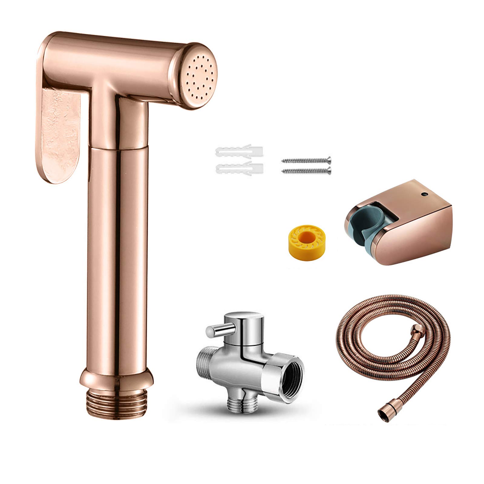 Zestaw z mosiężnym spryskiwaczem do pieluch wielorazowych pojedynczy zimny ręczny bidet zestaw toaletowy różowozłoty okrągły spryskiwacz do toalety,Zawór kątowy a