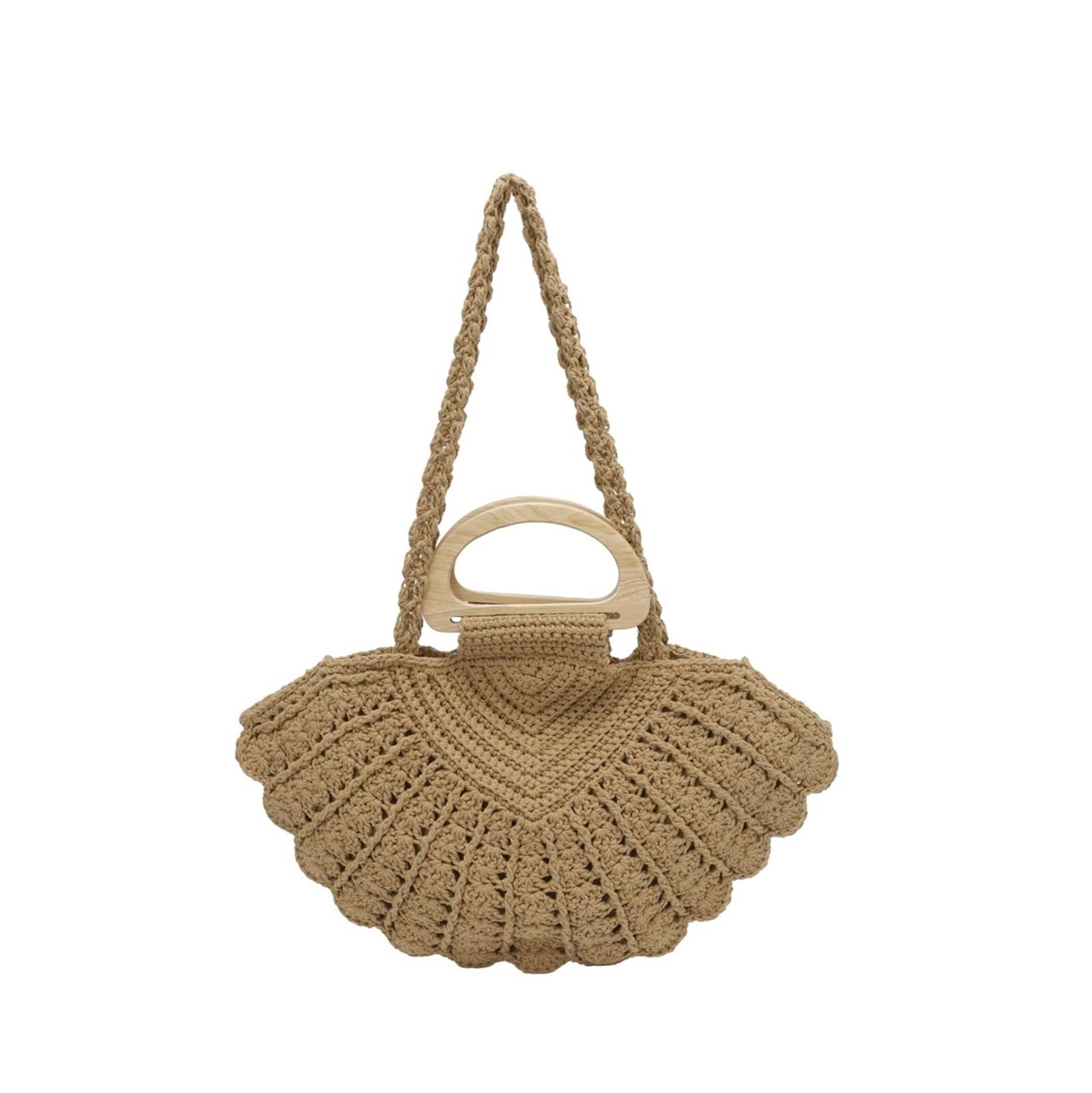 borsa donna estiva Borsa estiva in paglia intrecciata for donna a mano in legno con manico superiore Clip a tracolla retrò bohémien