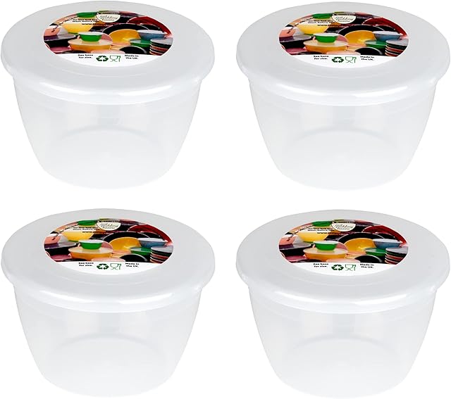 1/2 Pint Pudding Basin and Lid Pack of 4 Plastic Pudding Basins 280ml (0.5pt) Small-Medium Size Food Safe Steaming Bowls Clear
