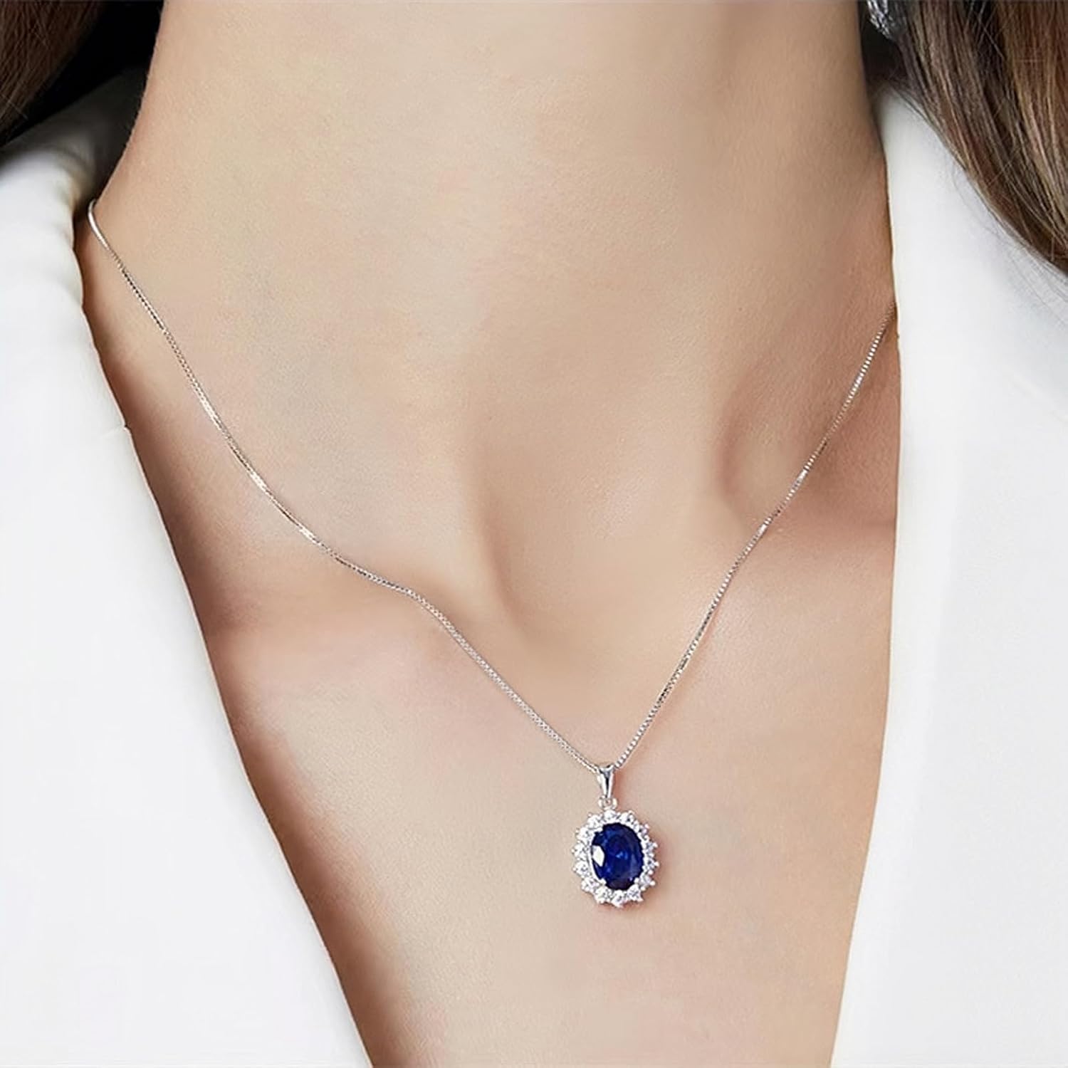 la luen Oval Necklace Stud Earrings Jewelry Set For Women Sparkling Classic Diana Kate Middleton Birthstone Gemstone Fine Jewelry for Her Mom Wife - Image 9