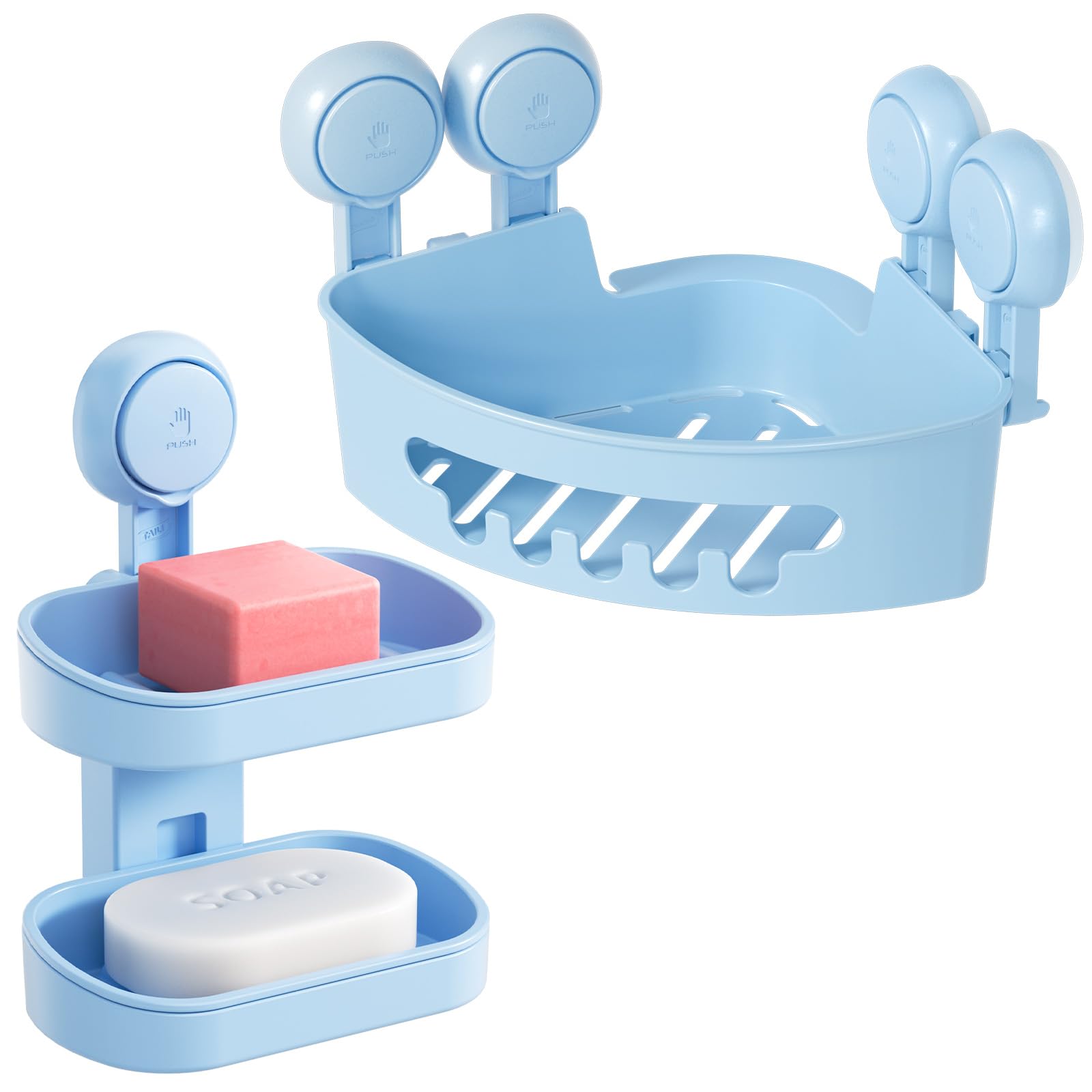 TAILI Corner Shower Caddy with Suction Cups Double Layer Soap Dish Holder Wall Mounted Organizer Plastic Rack for