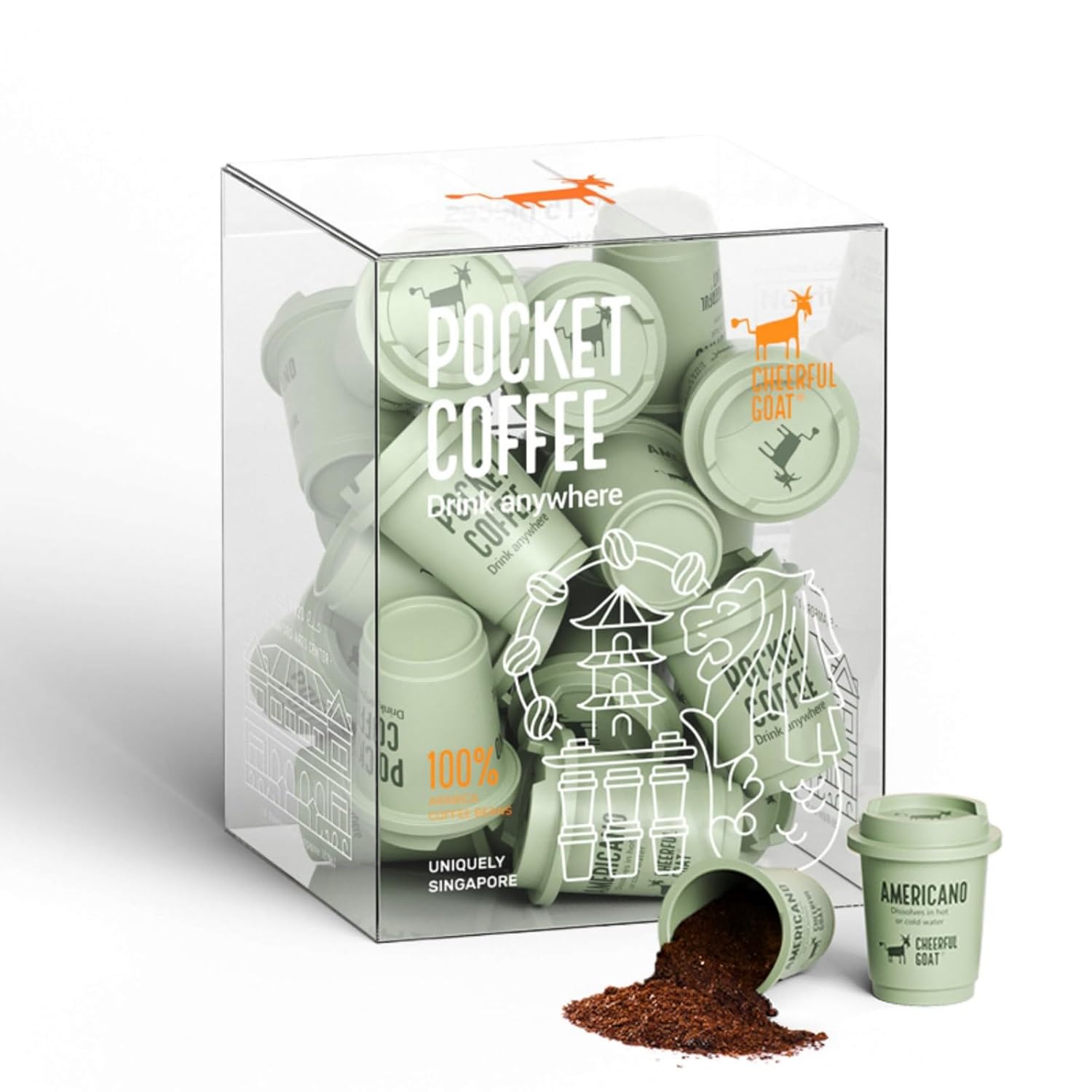 CheerfulGoat Instant Cold Brew Coffee – Speciality Javy Coffee Extract 100% Arabica, Freeze-Dried, No Sugar, No Additives, Low Acid, Healthy for Iced & Hot Coffee, Singapore Coffee, 15 Servings