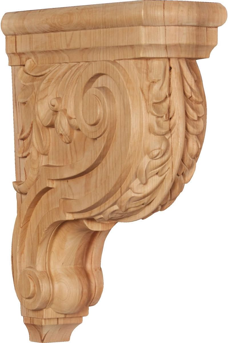 Ekena Millwork CORW04X11X14HDCH Large Hudson Acanthus Wood Corbels, 4"W x 10 1/2"D x 14"H, Cherry