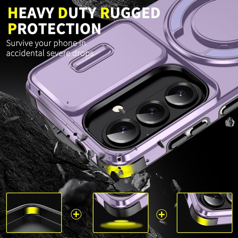 Image of LuxuryKase Shockproof Rugged Case for Samsung Galaxy S26 | Slide Camera Cover | 360 Rotating Ring Kickstand | Military-Grade Protection - Lavender Purple