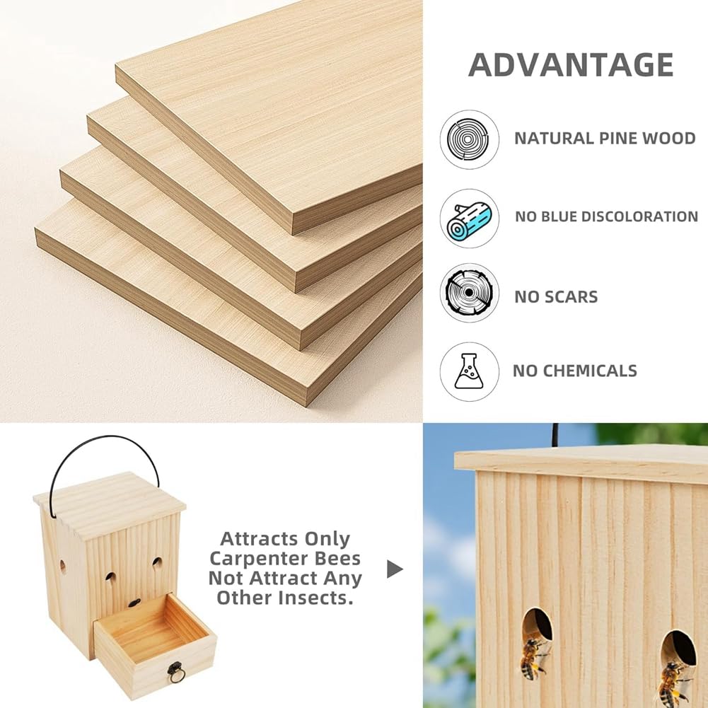 Piège à Abeilles Charpentières Piège à Guêpes Écologique Piège à Abeilles en Bois pour Extérieur