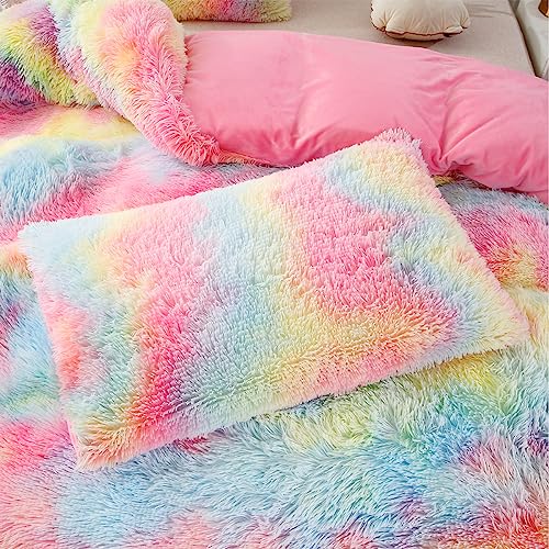 image for PERFEMET Pink Plush Shaggy Bedding Sets Full 3 Piece Fluffy Faux Fur G