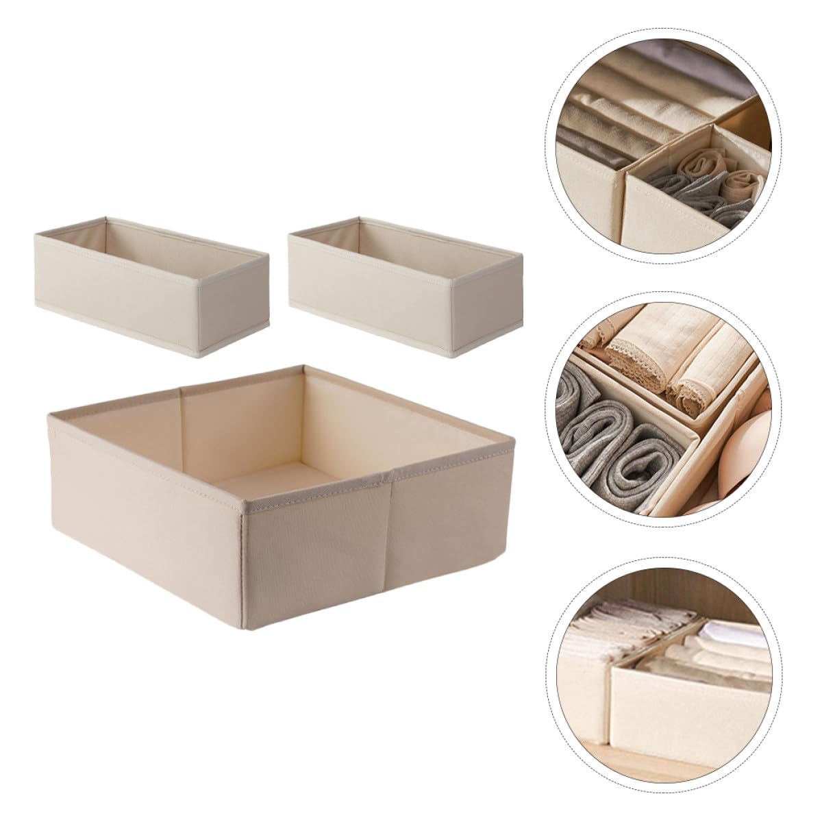 Kichvoe Organizer per Biancheria Intima Beige, Set da 3 Pezzi Divisori, Contenitori per Cassetti per Reggiseni, Calzini e Biancheria, Armadio Ordinato e Ampio Spazio di Stoccaggio